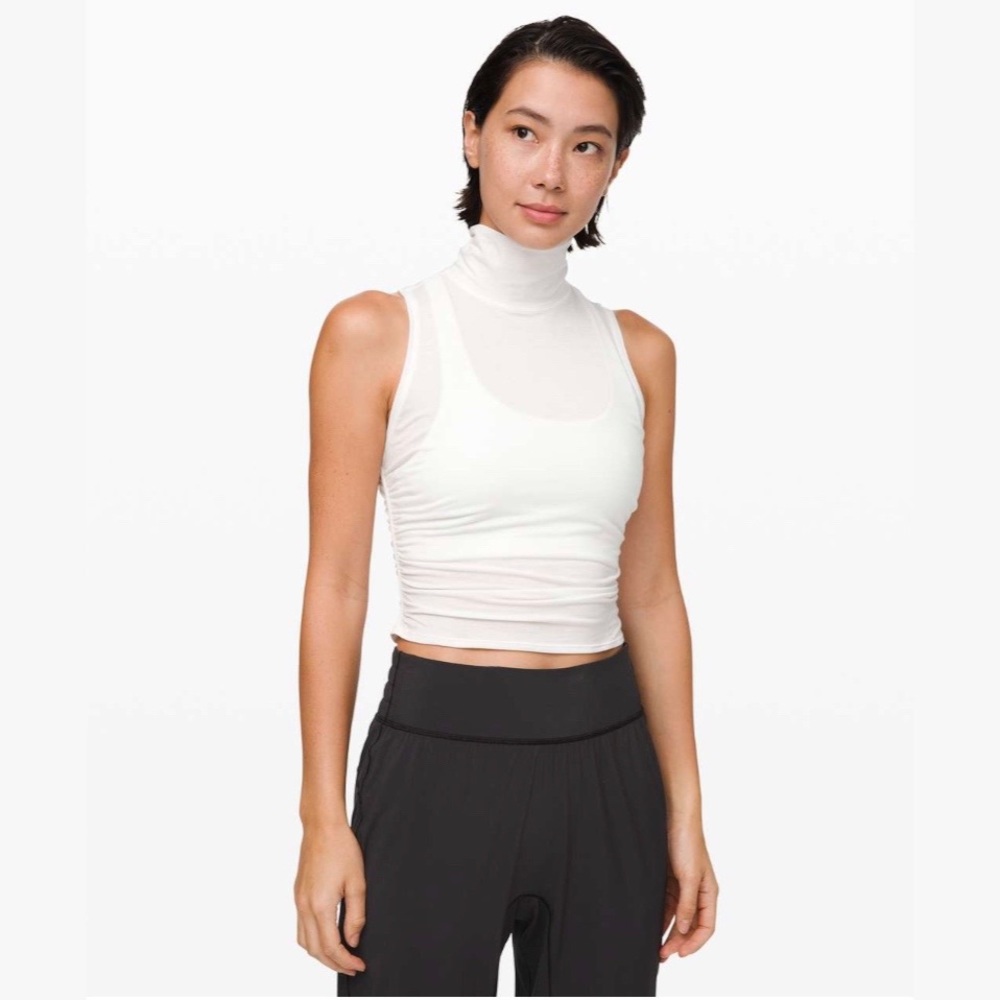 LULULEMON ATHLETICA See The Horizon Tank Turtleneck Rushed Sides Sheer Crop - Picture 1 of 7